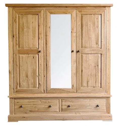 Francis Solid Oak Triple Wardrobe with 2 Drawers